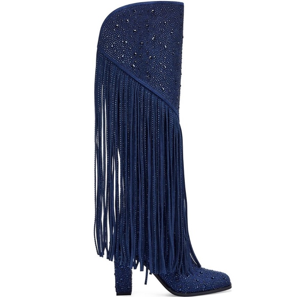 NWT Jessica Simpson Asire Fringe Boots Navy 8.5 - Picture 2 of 6